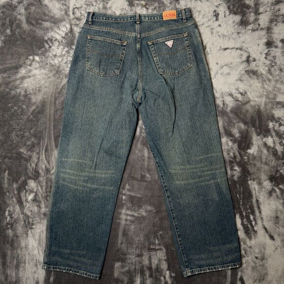 Vintage Y2K Guess Jeans Baggy Wide Leg Fadded Stone Wash Size Mens 34x36 - Picture 7 of 7
